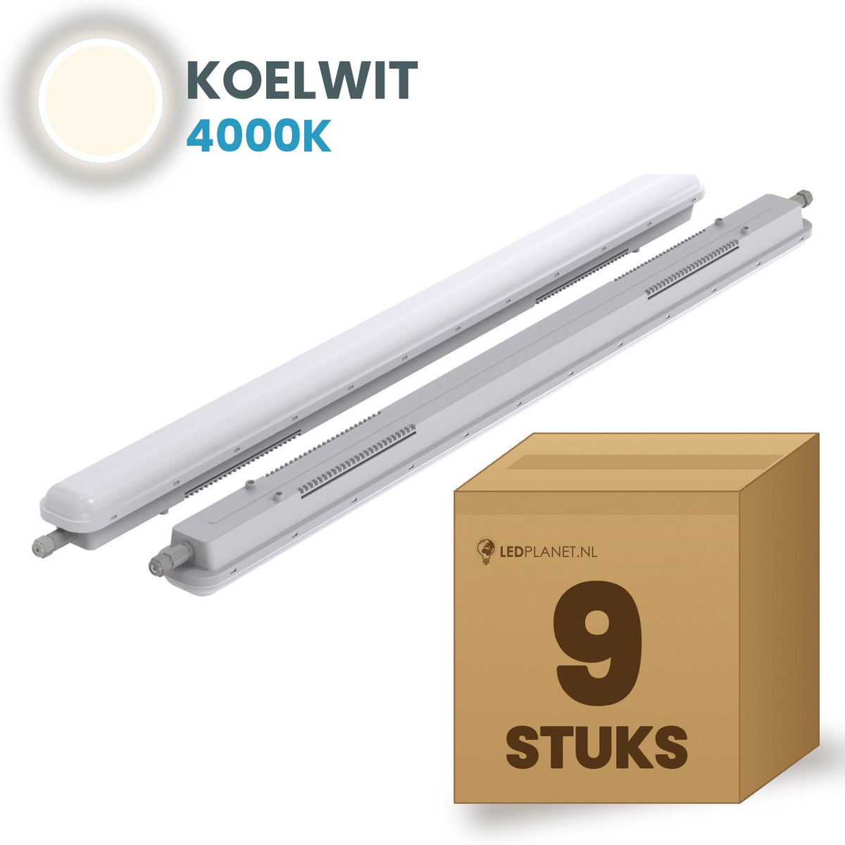 Doos met 9 LED tri-proof armaturen 1500mm koelwit 4000K