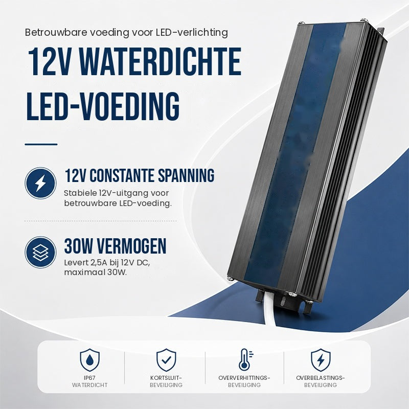 Waterdichte LED driver IP67 12V 30W - constante spanning en beveiligingen