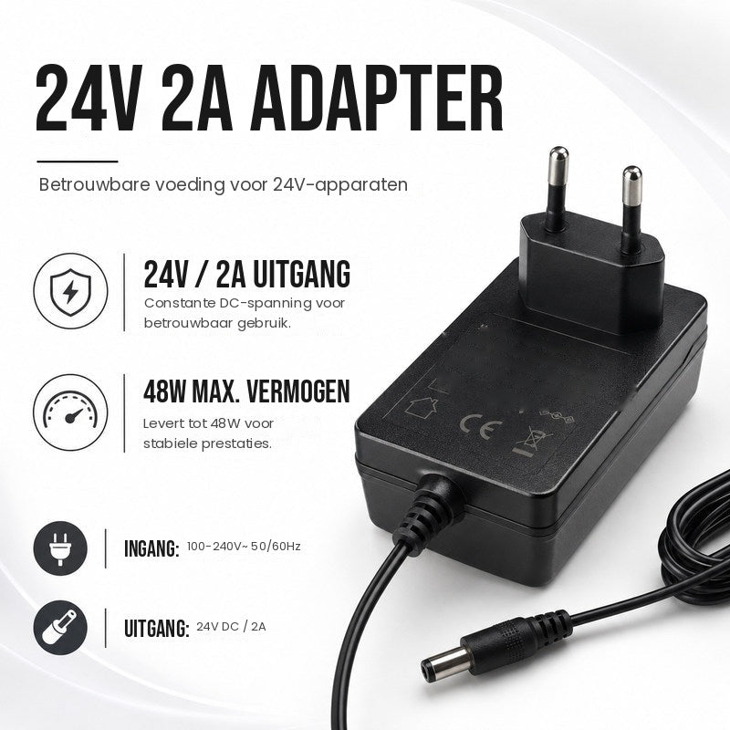 LED stekkervoeding met EU-stekker 24V 48W - uitgang en vermogen