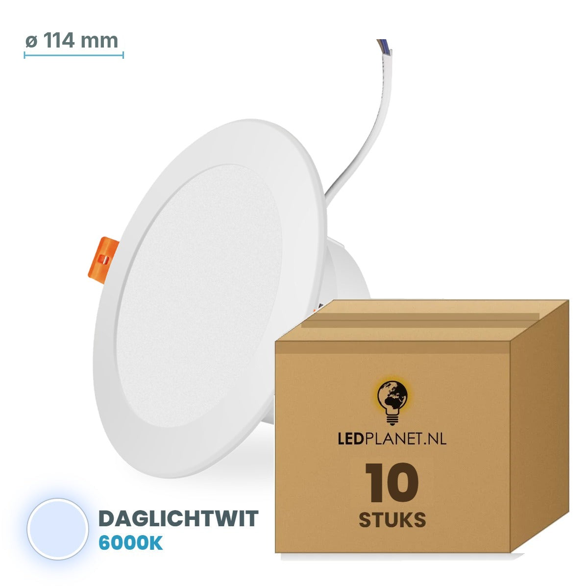 Set van 10 stuks LED downlight 7W - Daglichtwit 6000K - Ø114 mm - in LEDPLANET doos