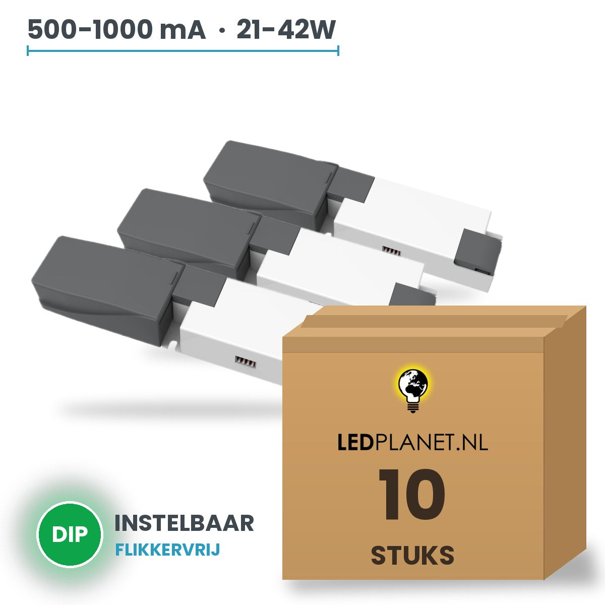 Doos met 10 stuks LED-driver voor LED-paneel - 21-42W - 500-1000 mA instelbaar - DC 28-42V - flikkervrij - Boke - zonder aansluitkast
