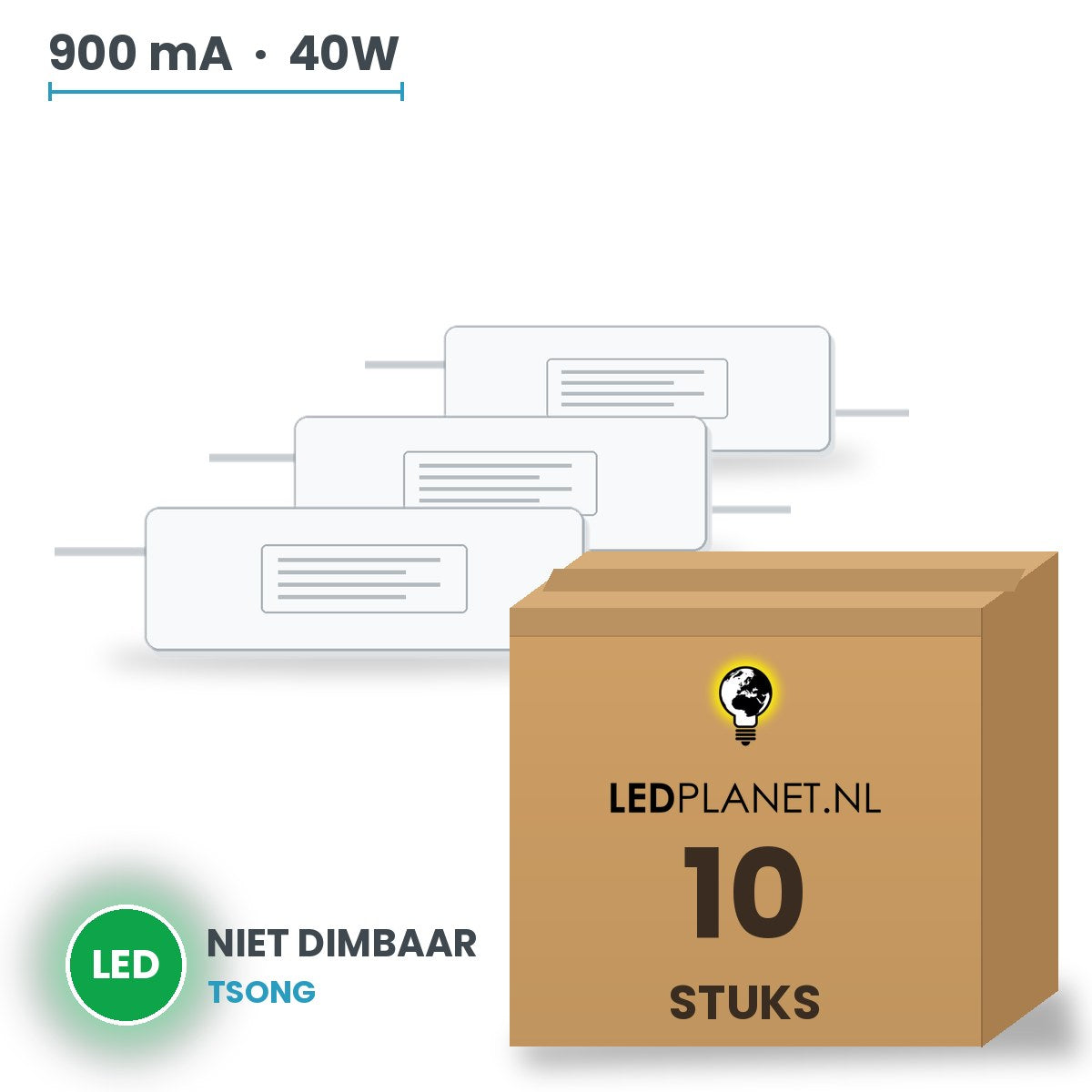 Doos met 10 stuks LED-driver voor LED-paneel - 40W - 900 mA - DC 27-42V - niet dimbaar - Tsong