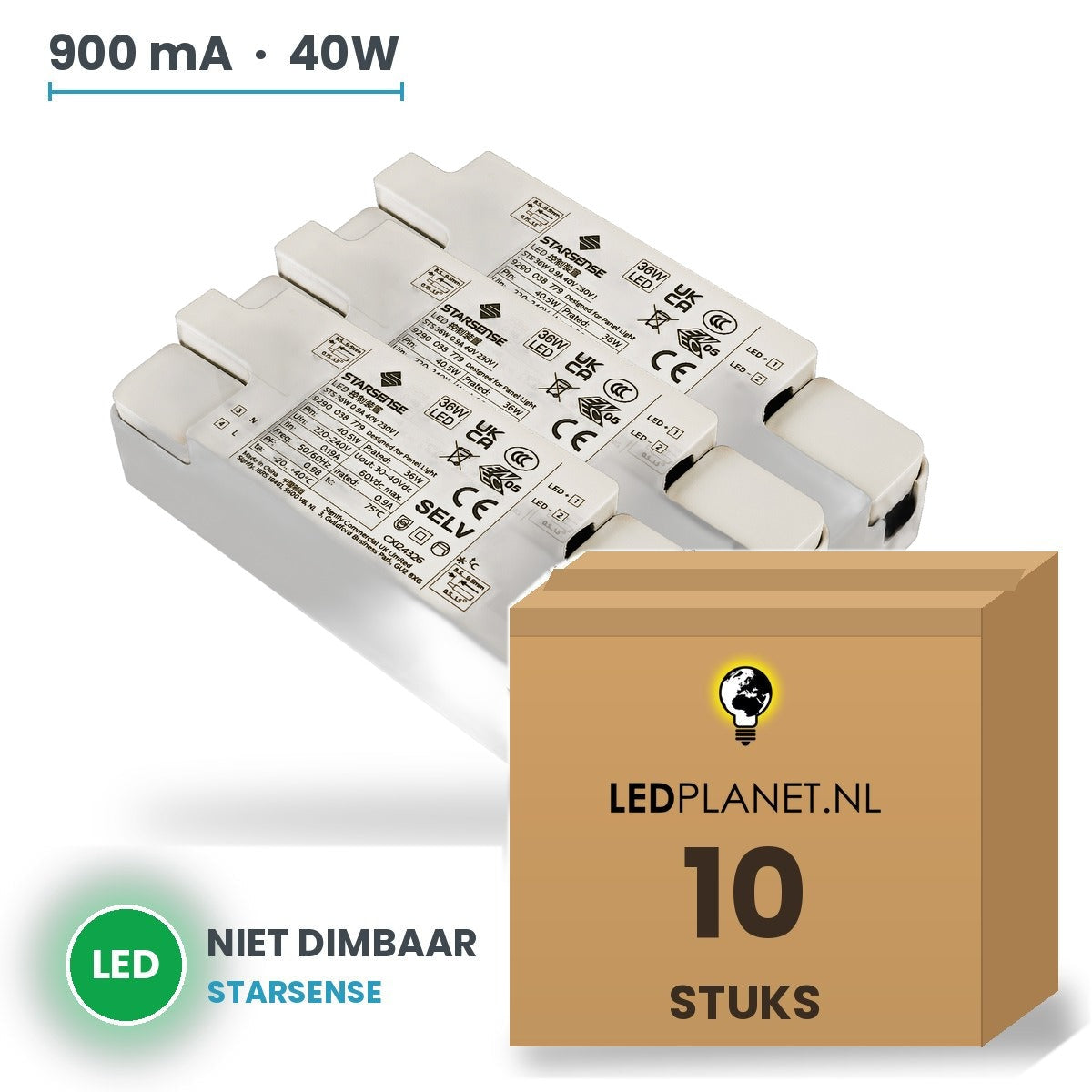 Doos met 10 stuks LED-driver voor LED-paneel - 40W - 900 mA - DC 33-42V - niet dimbaar - Starsense