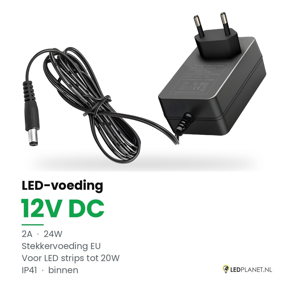 LED Driver 12V DC - 24W - 2A - Stekkervoeding EU - IP41