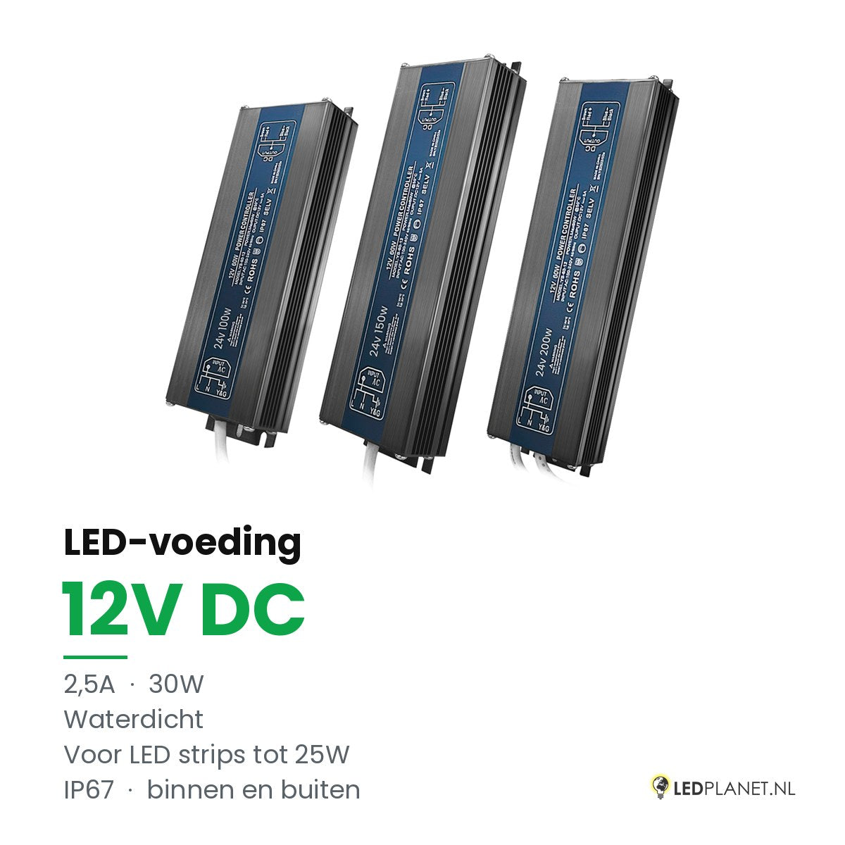LED Driver 12V DC - 30W - 2,5A - waterdicht IP67