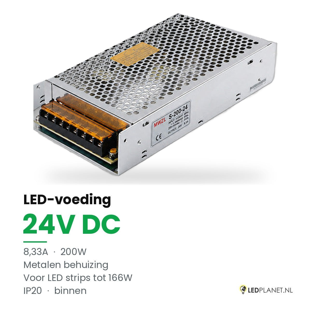 LED Driver 24V DC - 200W - 8,33A - IP20 - metalen behuizing