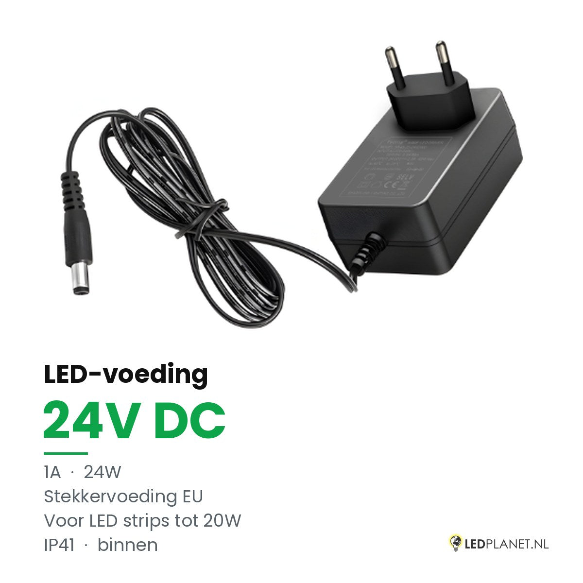 LED Driver 24V DC - 24W - 1A - Stekkervoeding EU - IP41