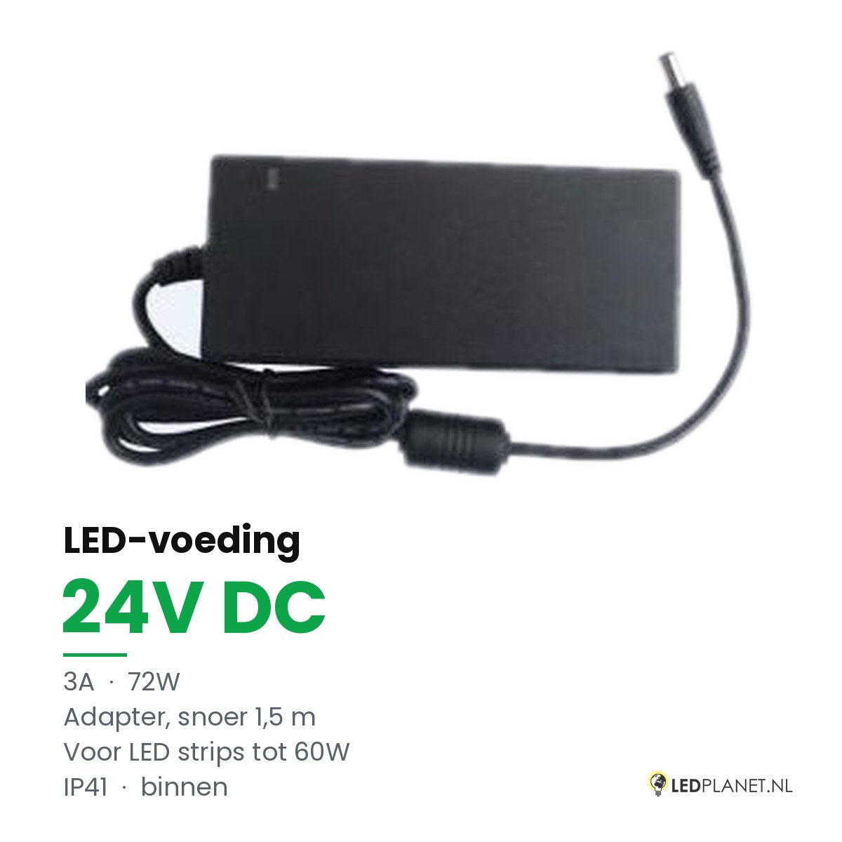 LED Driver 24V DC - 72W - 3A - Adapter met EU-stekker - IP41
