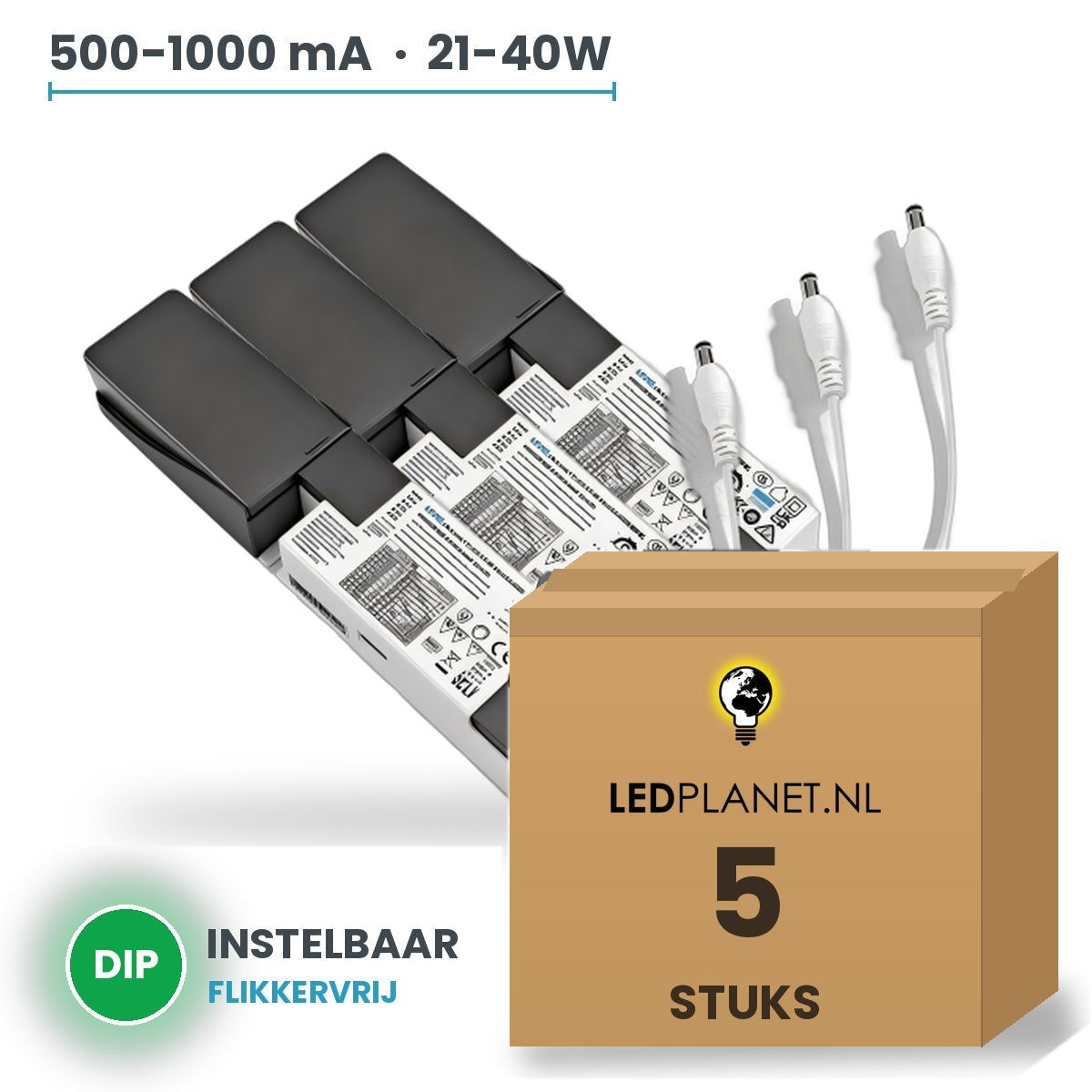 Doos met 5 stuks LED-driver voor LED-paneel - 21-40W - 500-1000 mA instelbaar - DC 28-42V - flikkervrij - Boke