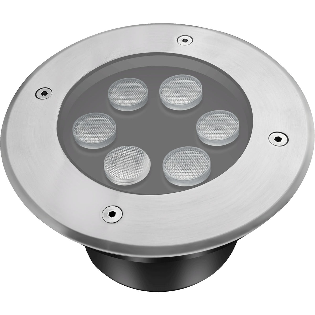LED inbouw grondspot 6W - bovenkant met 6 LED's en RVS rand