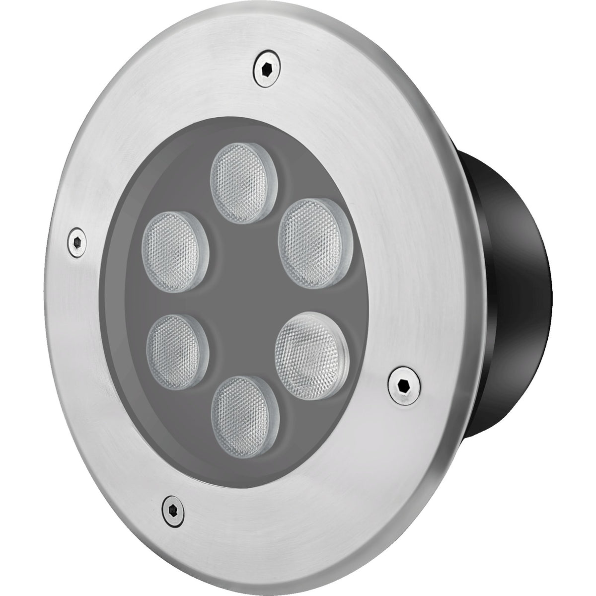 LED inbouw grondspot 6W met RVS rand, schuin bovenaanzicht