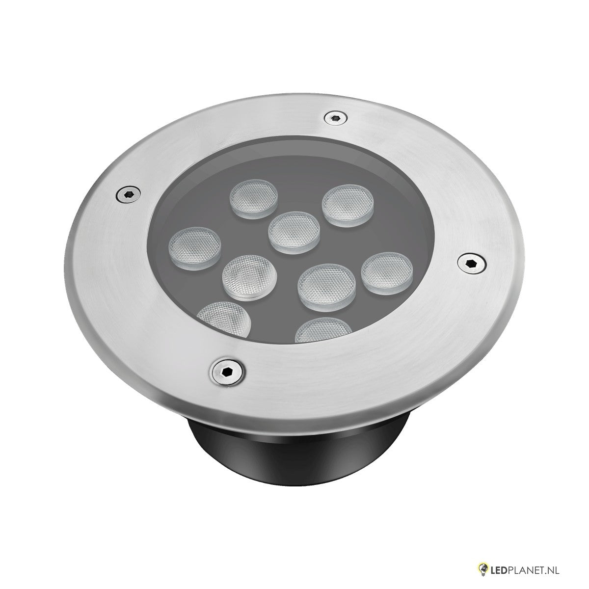LED inbouw grondspot 9W met RVS rand, schuin bovenaanzicht
