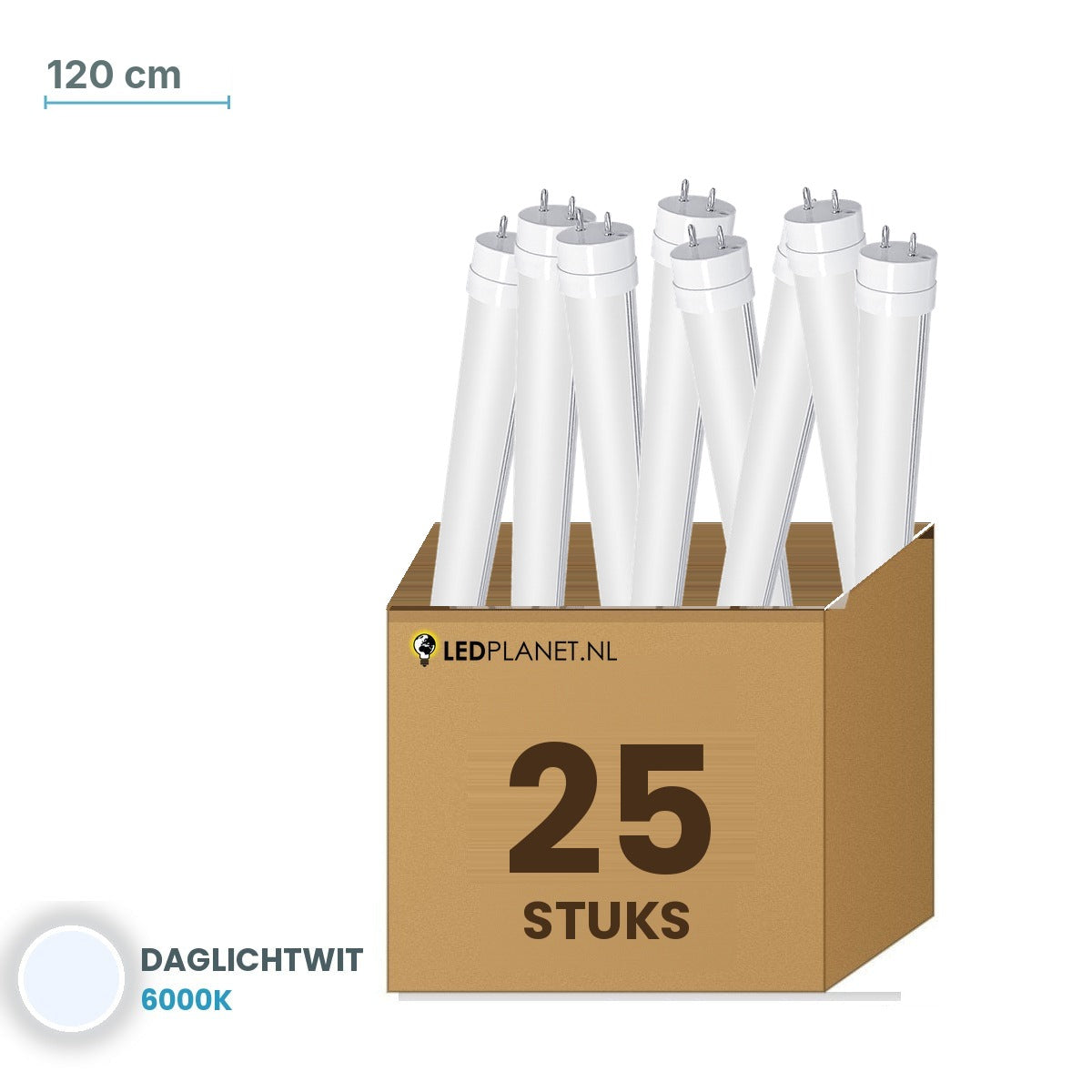 Set van 25 stuks LED TL buis T8 120 cm kunststof - Daglichtwit 6000K - in LEDPLANET doos