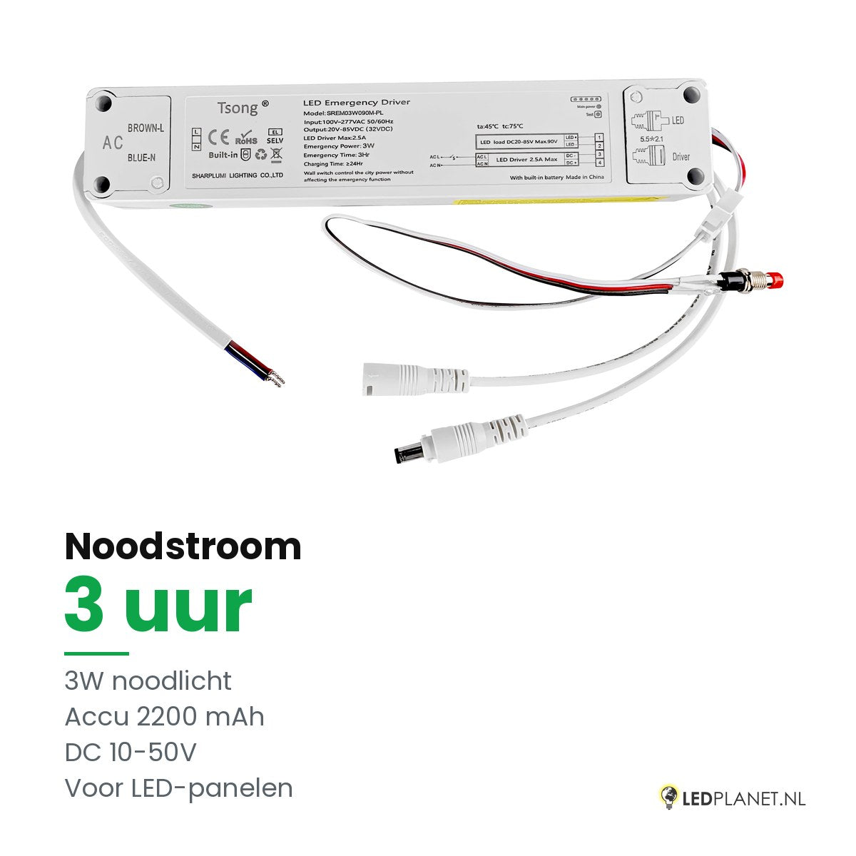 Noodstroommodule voor LED-paneel - 3W - 3 uur noodverlichting - DC 10-50V - accu 2200 mAh