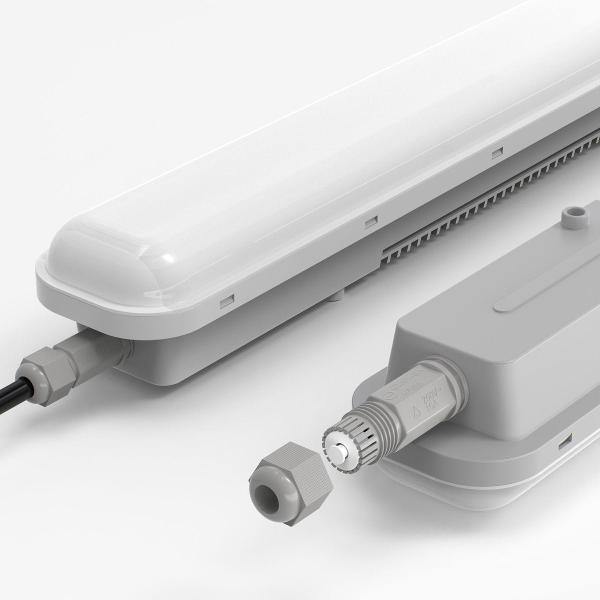 LED tri-proof armatuur 1200mm 36W - behuizing met kabelwartel en aansluitkap