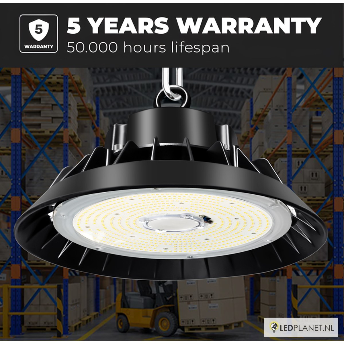 UFO LED high bay, 5 jaar garantie, 50.000 uur