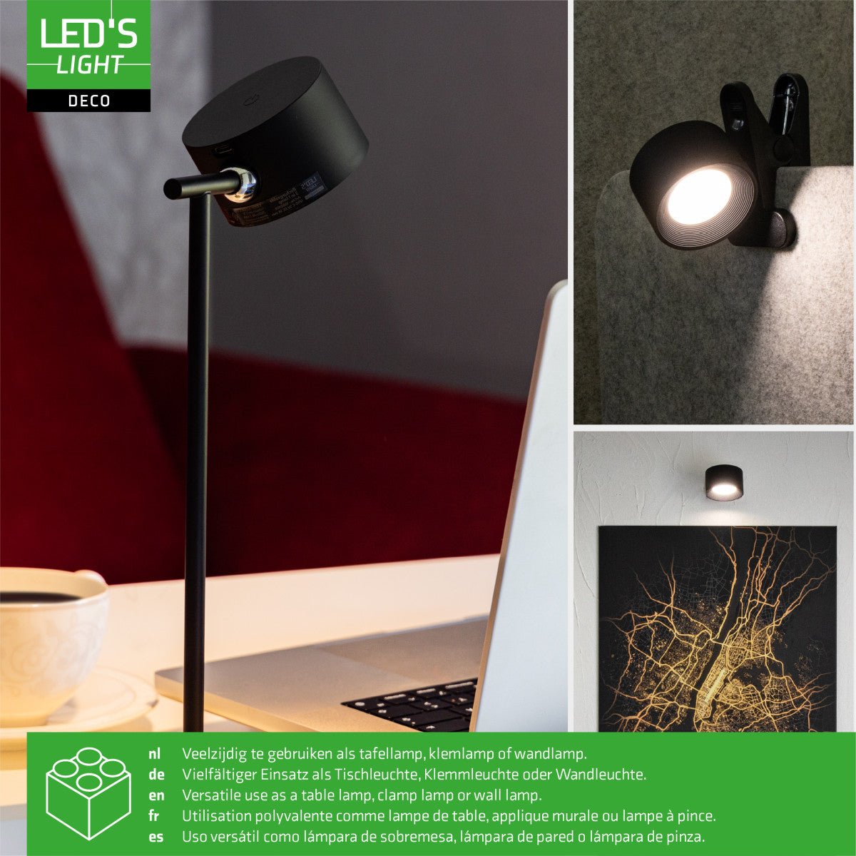 LED Oplaadbare Tafellamp 240 Lumen - Warmwit 3000K Koelwit 4000K Daglichtwit 6000K - Dimbaar - USB-C - 3-in-1 - Zwart