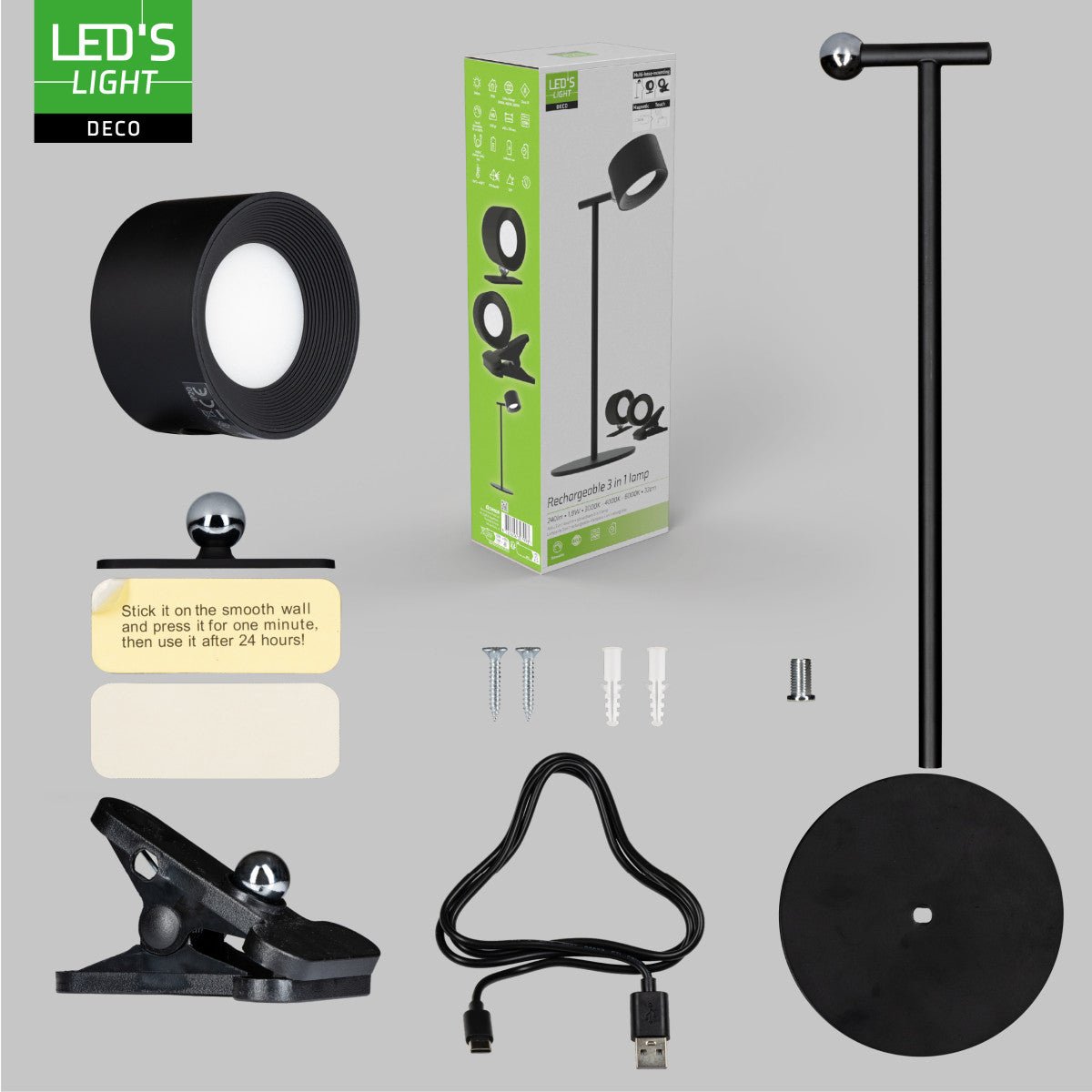 LED Oplaadbare Tafellamp 240 Lumen - Warmwit 3000K Koelwit 4000K Daglichtwit 6000K - Dimbaar - USB-C - 3-in-1 - Zwart