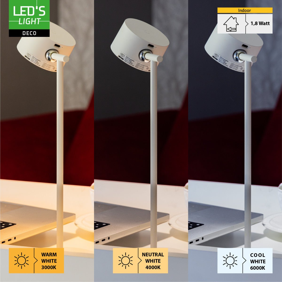 LED Oplaadbare tafellamp 240 lumen - 7.4W - Warmwit 3000K / Koelwit 4000K / Daglichtwit 6000K - 3-in-1 met magnetische beugel
