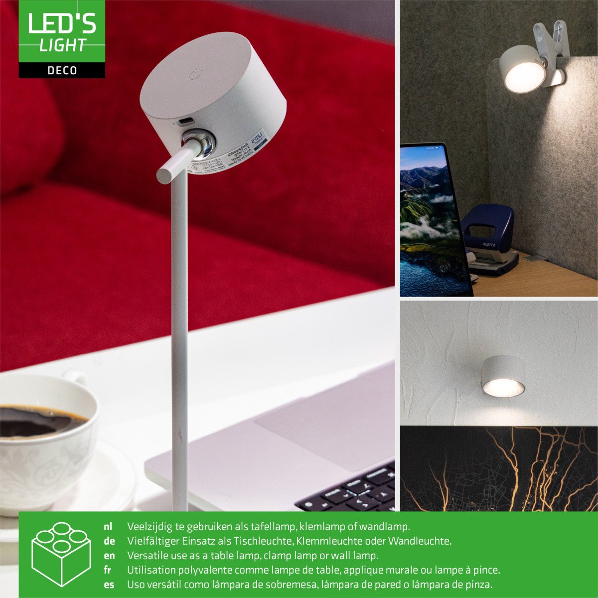 LED Oplaadbare tafellamp 240 lumen - 7.4W - Warmwit 3000K / Koelwit 4000K / Daglichtwit 6000K - 3-in-1 met magnetische beugel