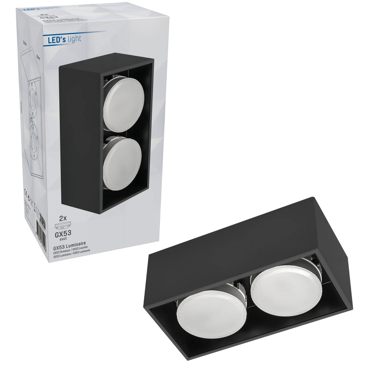LED's Light Cube LED Plafondlamp - 2 lichtpunten - Draaibaar licht - Staal - 20 x 8 cm - Zwart