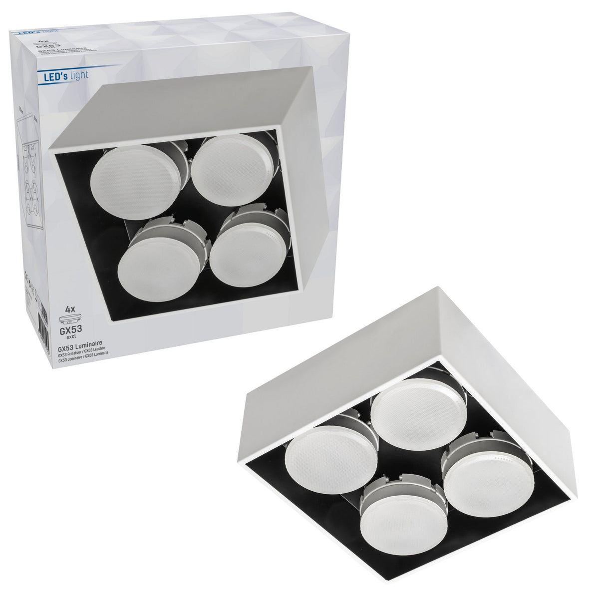 LED's Light Cube LED Plafondlamp - 4 lichtpunten - Draaibaar licht - Staal - 20 x 20 cm - Wit