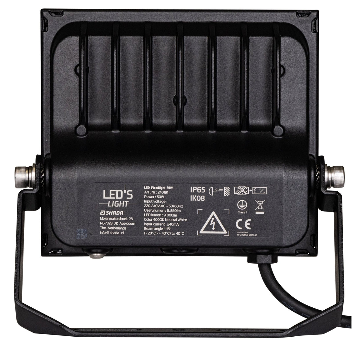 LED Schijnwerper 50W - 6850 lumen - Koelwit 4000K - IP65 IK08 - Kantelbaar - Zwart