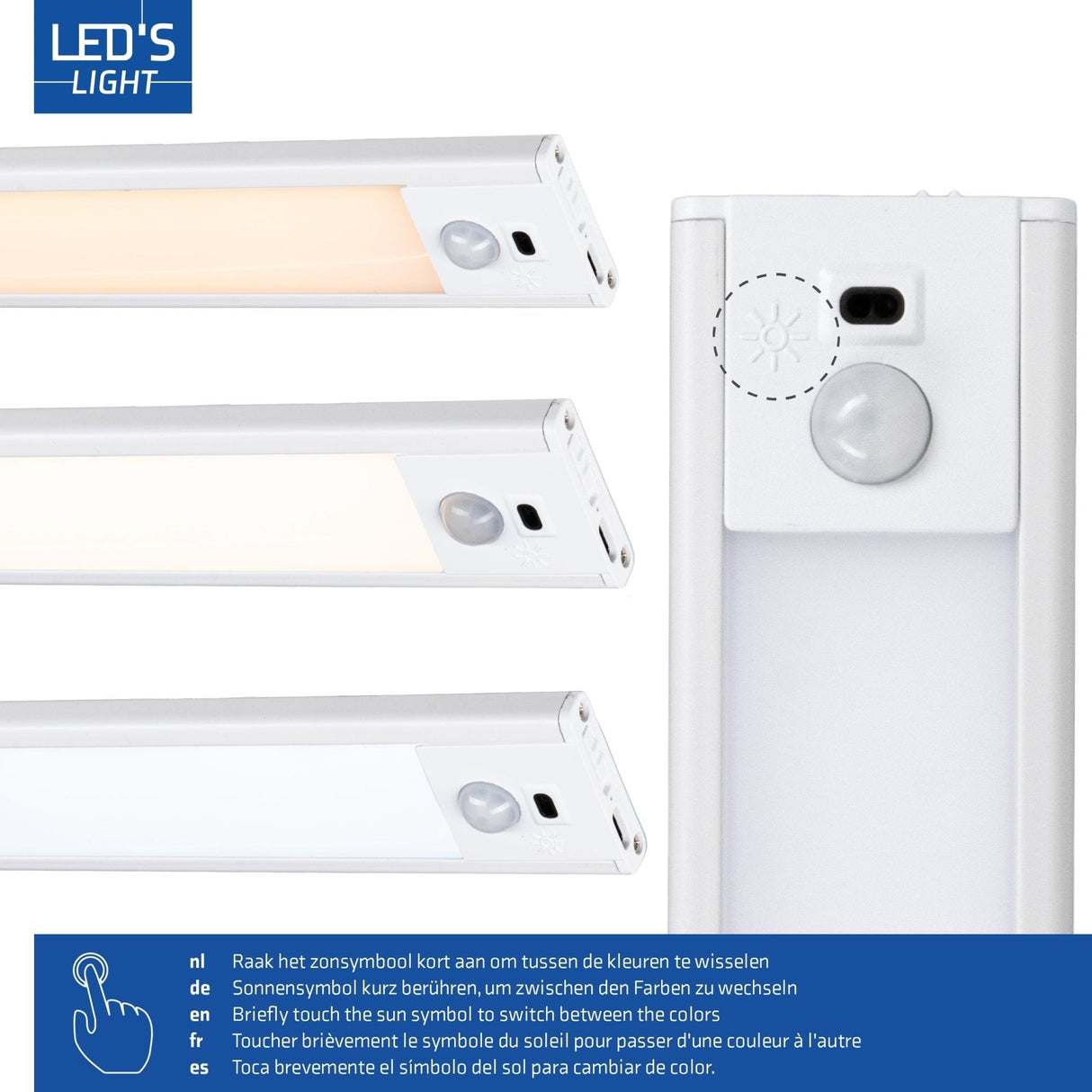LED kastverlichting met sensor 80cm - 3 lichtkleurmodi (warmwit 3000K/koelwit 4000K/daglichtwit 6500K) - dimbaar - oplaadbaar - draadloos - zwaai- en bewegingssensor - USB-C
