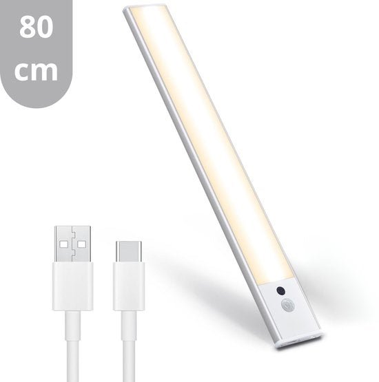 LED kastverlichting met sensor 80cm - 3 lichtkleurmodi (warmwit 3000K/koelwit 4000K/daglichtwit 6500K) - dimbaar - oplaadbaar - draadloos - zwaai- en bewegingssensor - USB-C