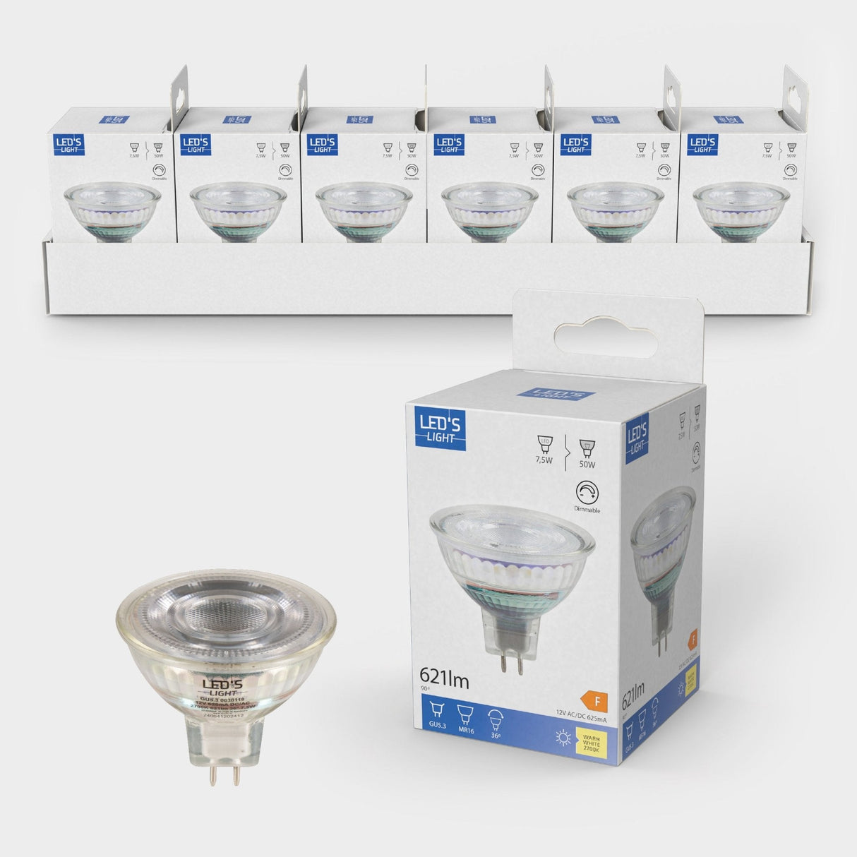LED Spot GU5.3 Dimbaar 621 lumen - 7.5W - 2700K - 36° - MR16 - 12V