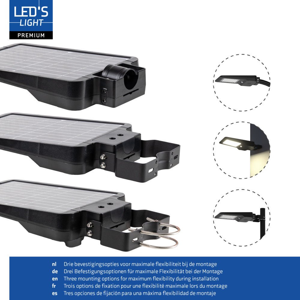 Solar LED straatverlichting koelwit 4000K met bewegingssensor - 3000 lumen - IP65 waterdicht