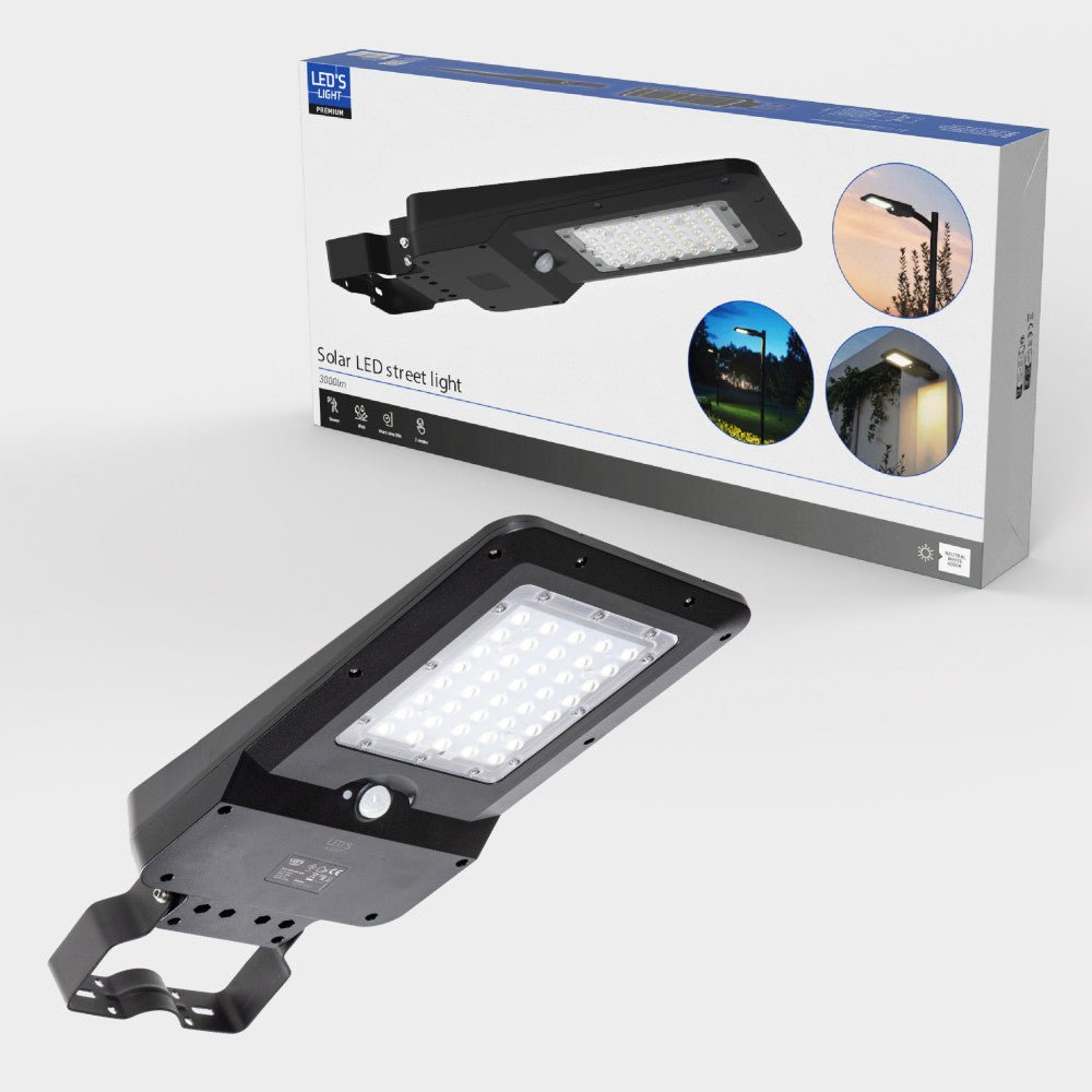 Solar LED straatverlichting koelwit 4000K met bewegingssensor - 3000 lumen - IP65 waterdicht