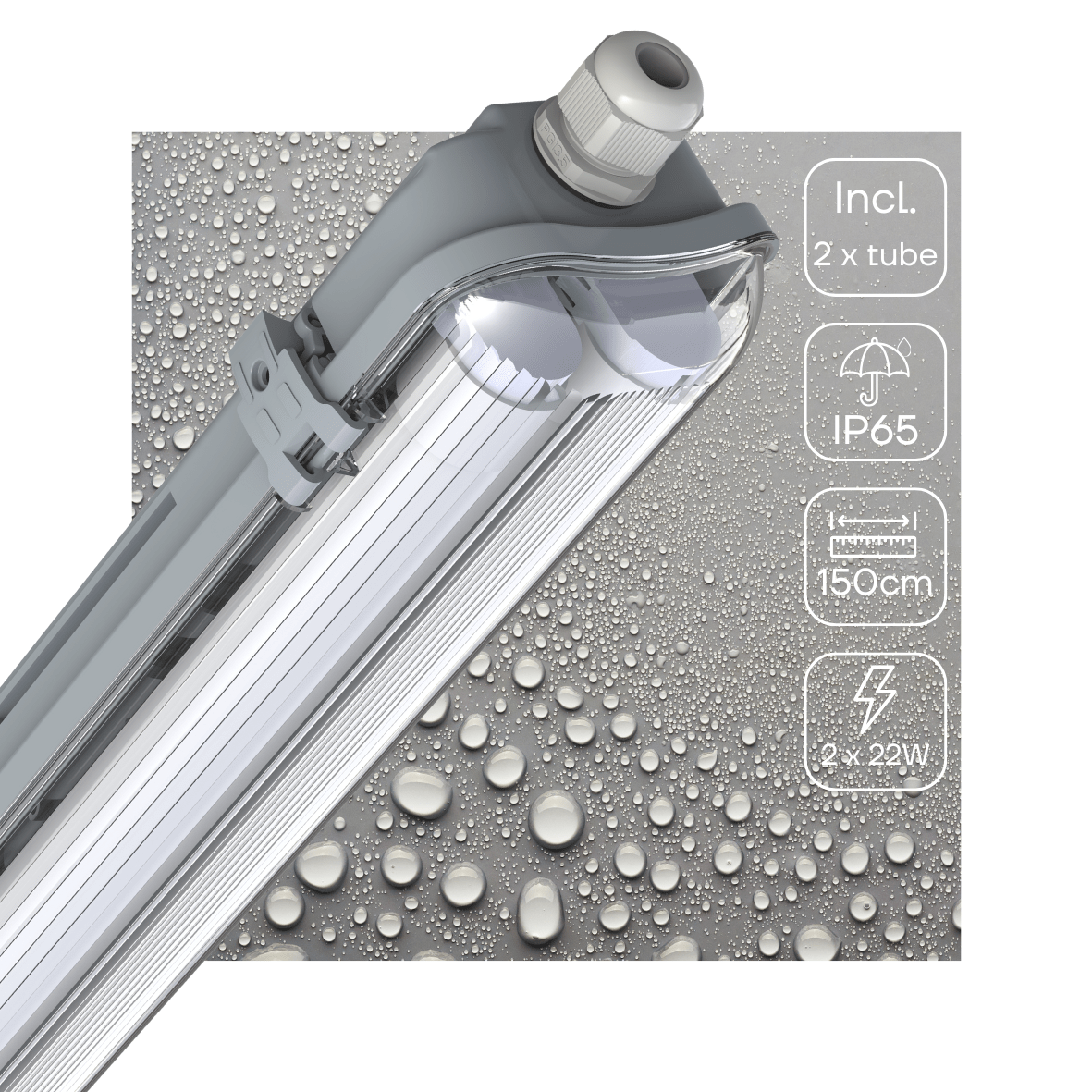 Luminaire LED TL 150cm 5760 lumen - 48W - Blanc lumière du jour 6500K - Étanche IP65 - 120lm/W