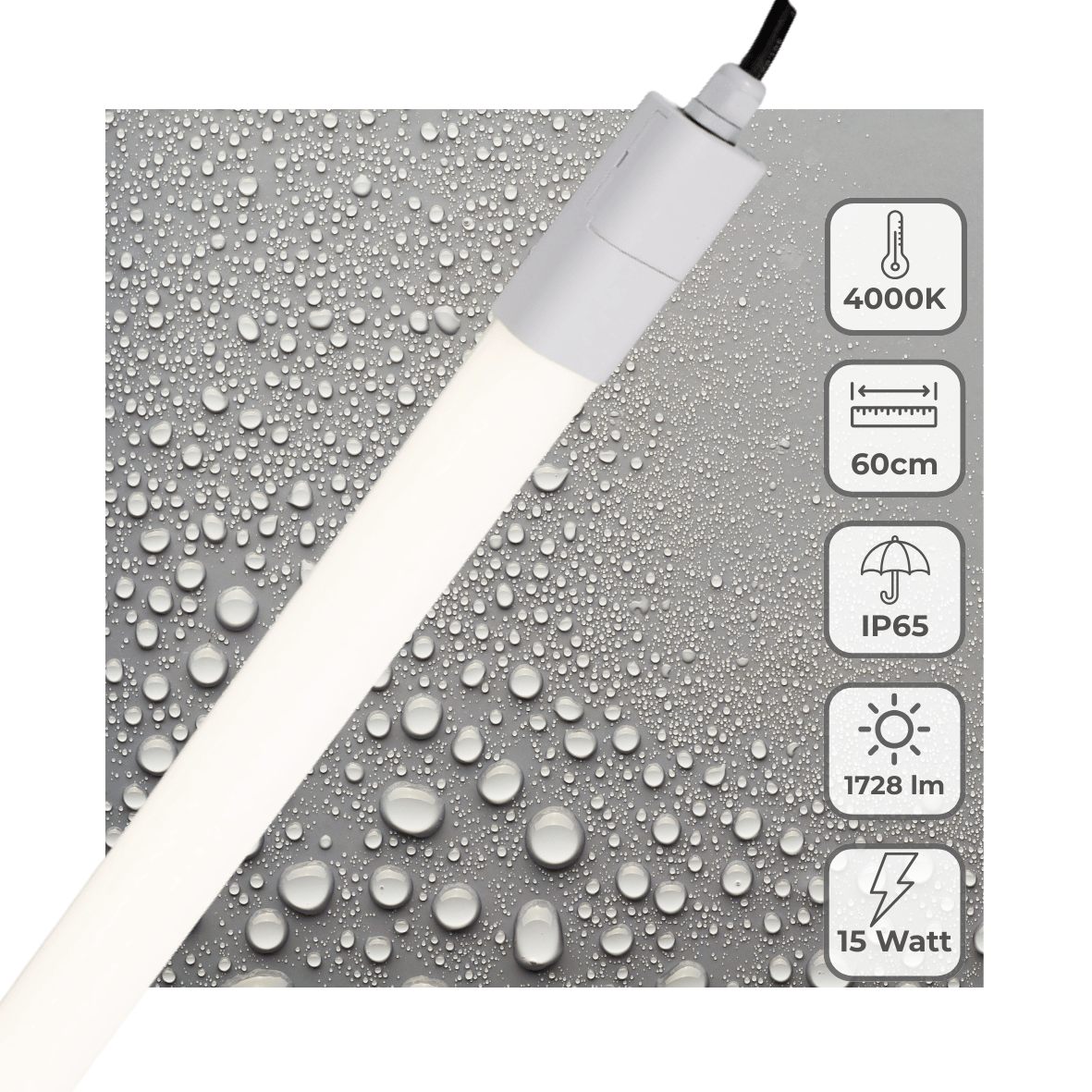 LED TL-armatuur 1725 lumen - 15W - Koelwit 4000K - IP65 Waterdicht - 60cm