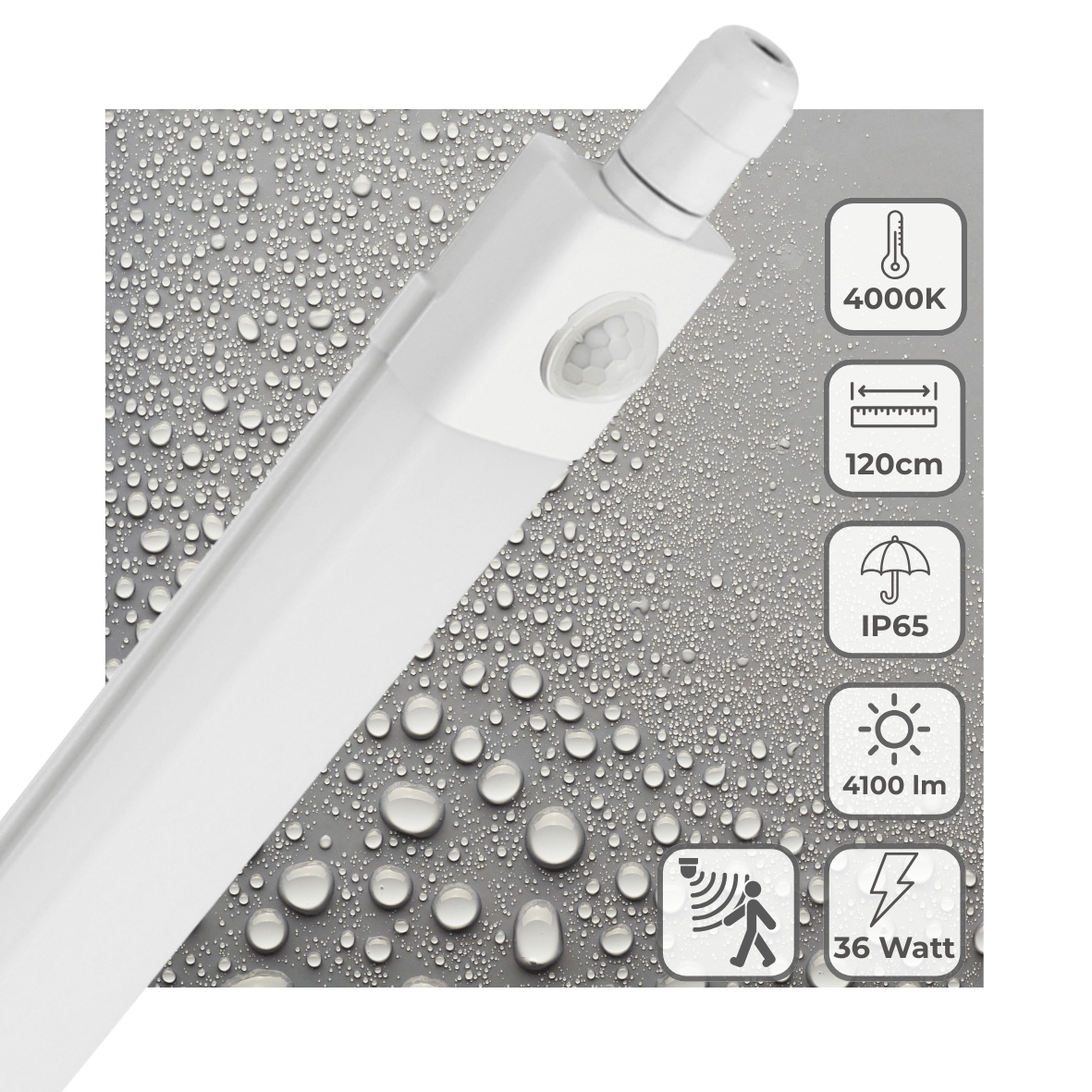 LED Vochtbestendig armatuur 120cm - 4100 Lumen - 36W - Koelwit 4000K - PIR bewegingssensor - IP65 - 230V