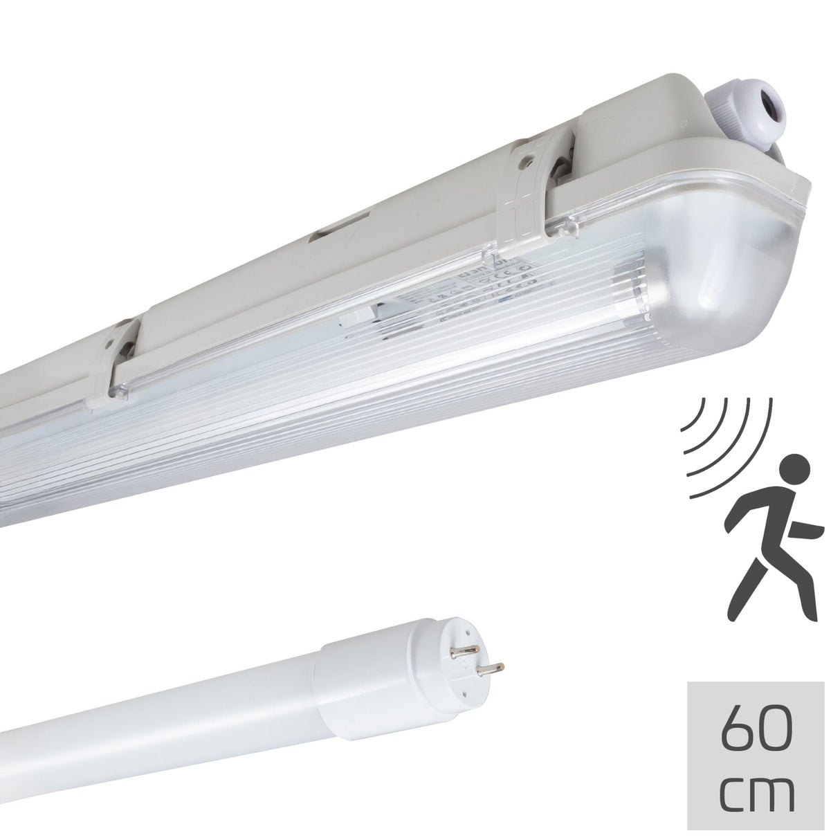 LED TL Armatuur 1125 lumen - 7,5W - Koelwit 4000K - 60cm - IP65 Waterdicht - IK08 - Met Bewegingssensor en Daglichtsensor