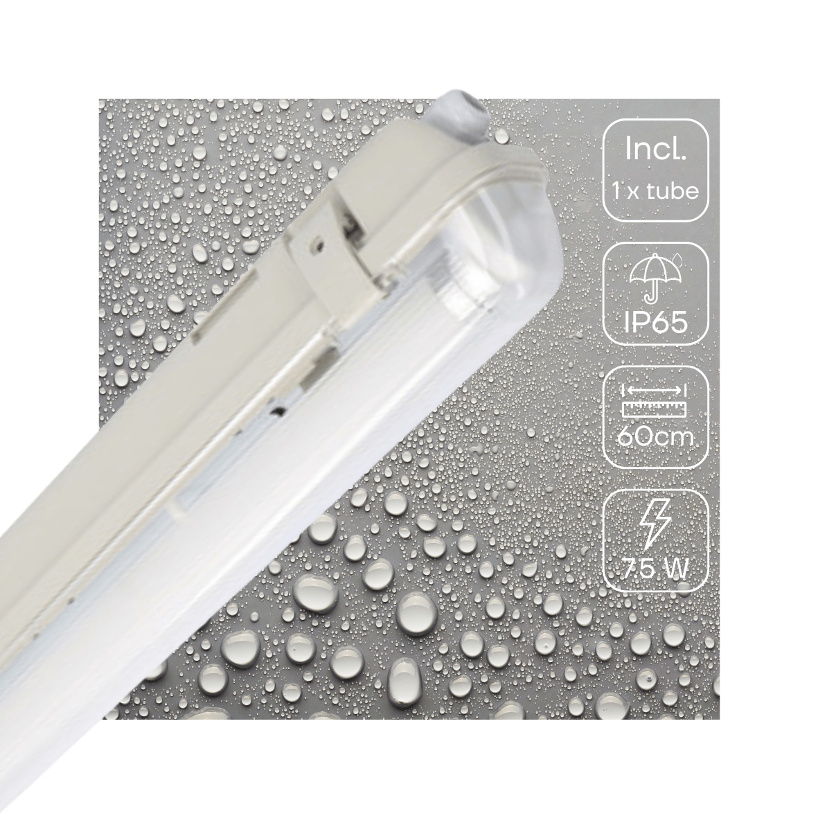 LED TL Armatuur 1125 lumen - 7,5W - Koelwit 4000K - 60cm - IP65 Waterdicht - IK08 - Met Bewegingssensor en Daglichtsensor