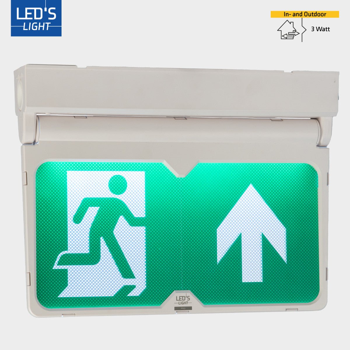 LED Nooduitgang bord - Draadloos op Accu - 8 uur werktijd - IP54 - Draaibare pijl - 20m zichtbaar