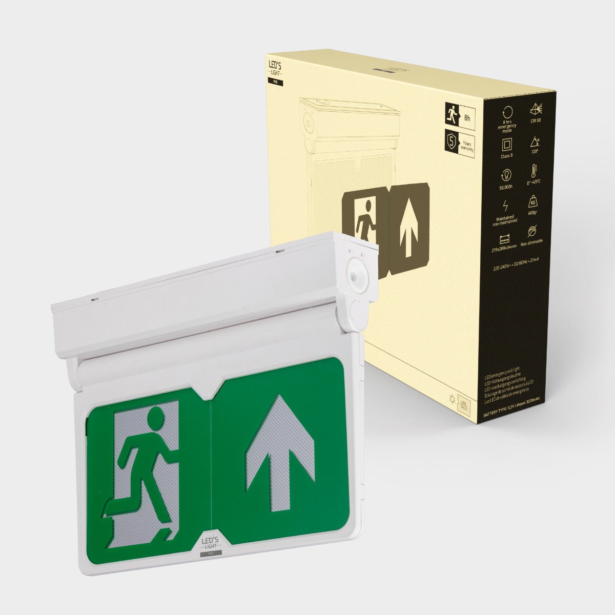 LED Nooduitgang bord - Draadloos op Accu - 8 uur werktijd - IP54 - Draaibare pijl - 20m zichtbaar