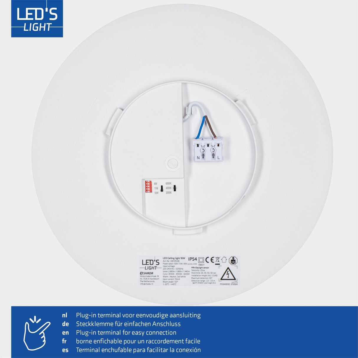 LED Plafondlamp 2880 lumen - 16W - Warmwit 3000K Koelwit 4000K Daglichtwit 6000K - PIR Sensor - IP54 - Ø 30cm