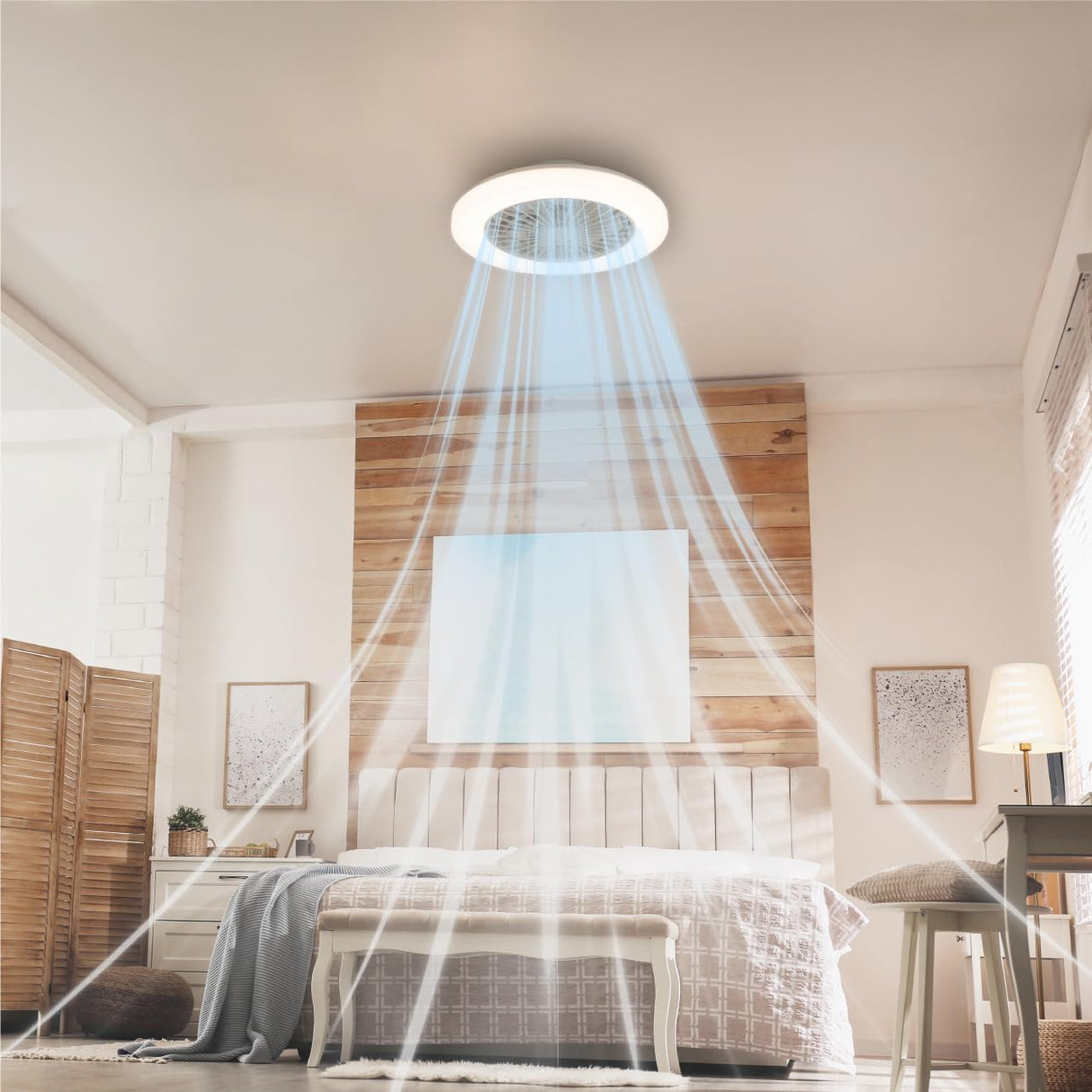 LED plafondventilator 3400 lumen - 55W - instelbaar 2000K-4000K - afstandsbediening - 48cm - wit
