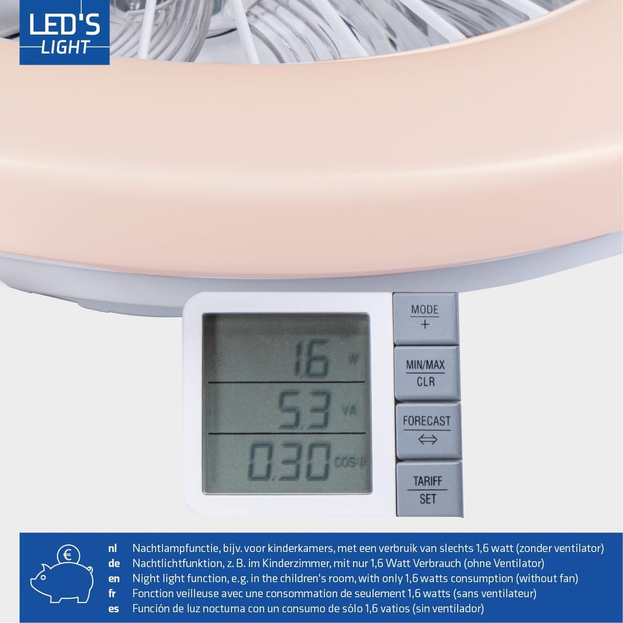 LED plafondventilator 3400 lumen - 55W - instelbaar 2000K-4000K - afstandsbediening - 48cm - wit