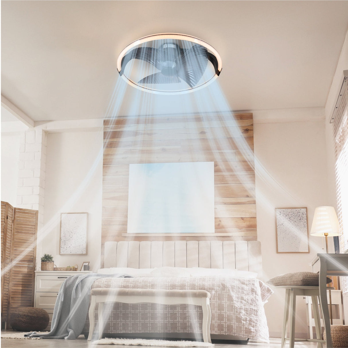 LED plafondventilator XL 4300 lumen - 40W - extra warmwit 2000K / koelwit 4000K - afstandsbediening - 74cm - zwart