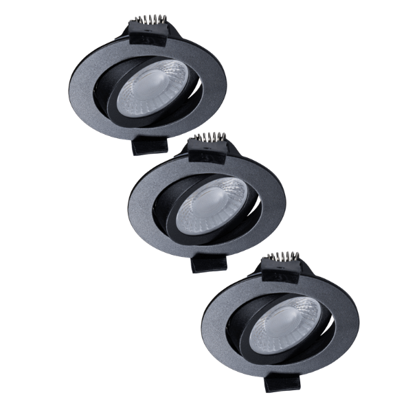 LED Inbouwspot Zwart Kantelbaar - 530 lumen - Dim to Warm - IP54 - 6W - 3 stuks