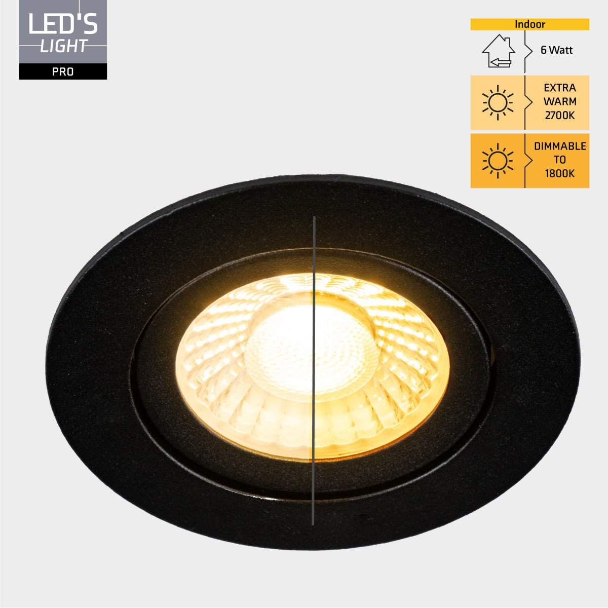 LED Inbouwspot Zwart Kantelbaar - 530 lumen - Dim to Warm - IP54 - 6W - 6 stuks