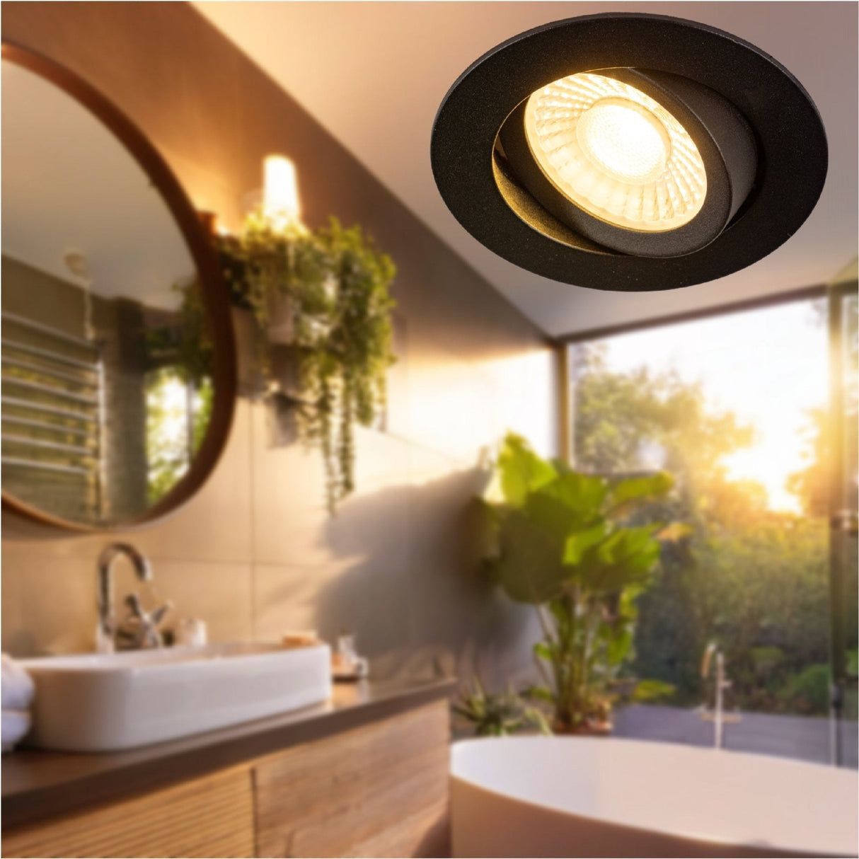 LED Inbouwspot Zwart - 530 Lumen - 6W - Dim-to-Warm 2700K-1800K - Kantelbaar - IP54 Spatwaterdicht - 68-75mm