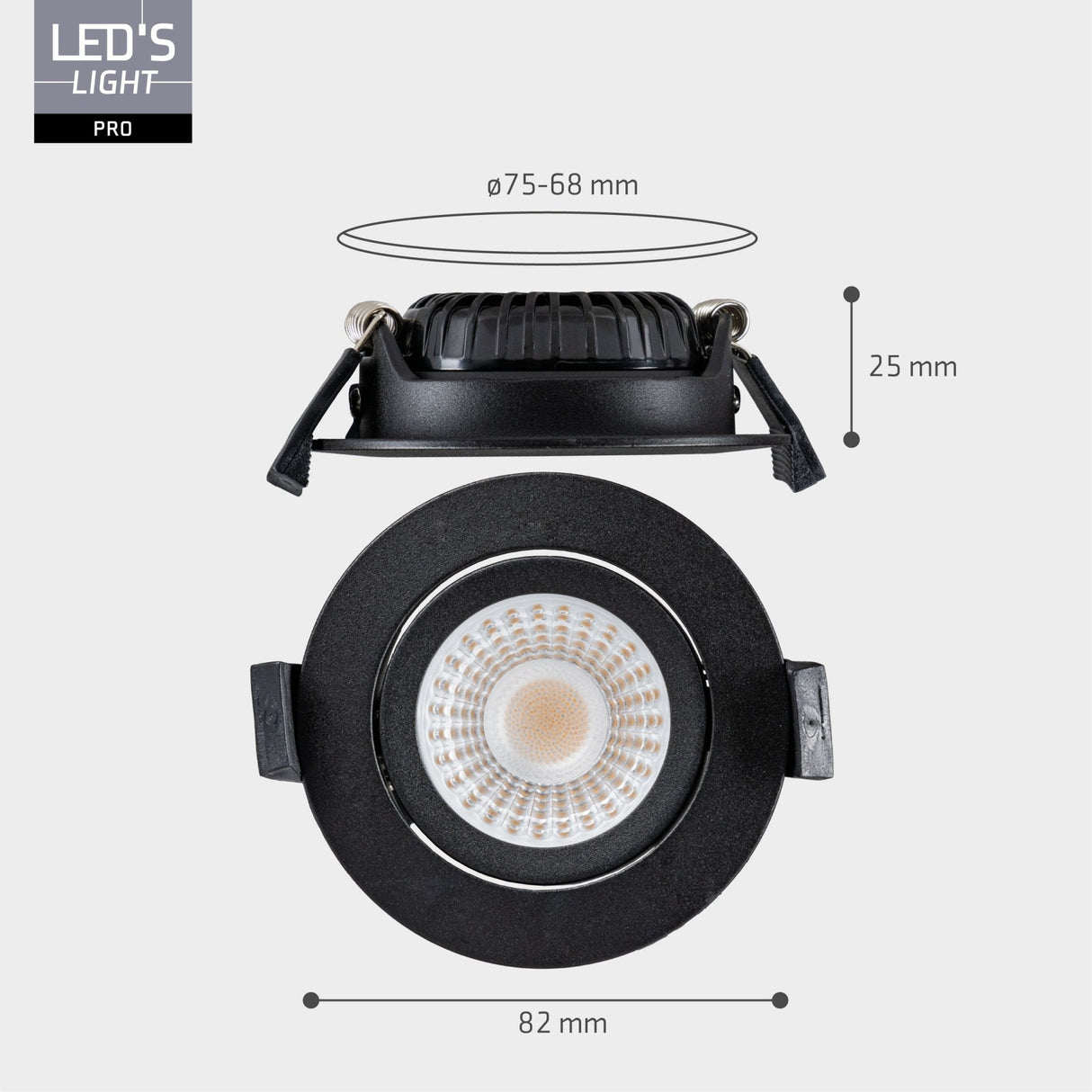 LED Inbouwspot Zwart - 530 Lumen - 6W - Dim-to-Warm 2700K-1800K - Kantelbaar - IP54 Spatwaterdicht - 68-75mm