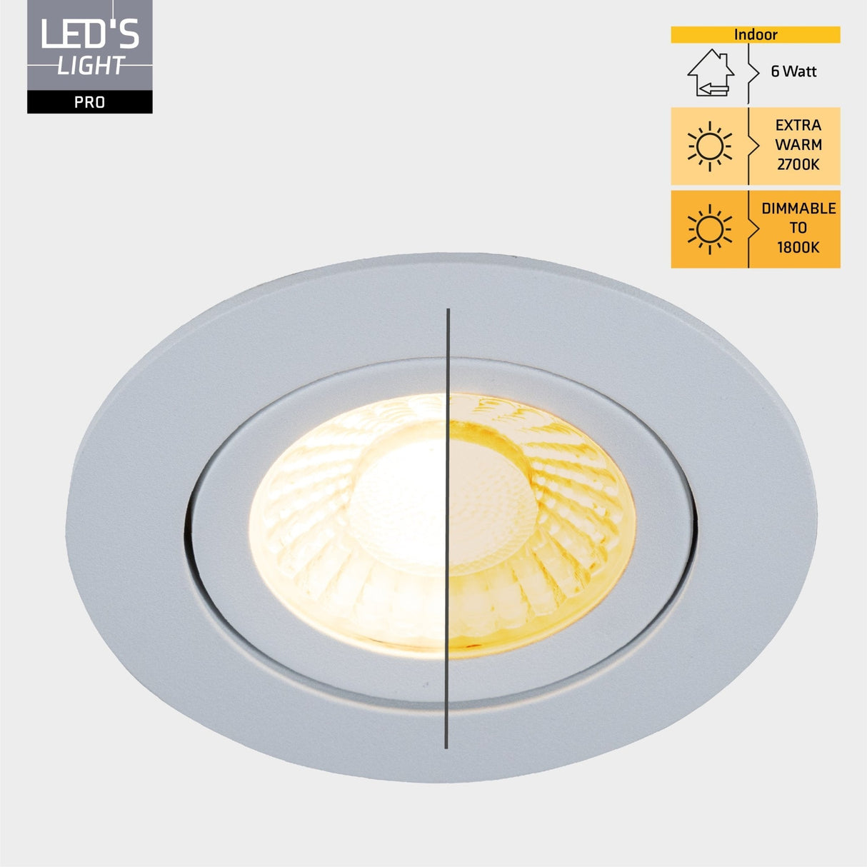 3 PACK - LED's Light PRO downlight inbouwspot Ø 68mm - Spatwaterdicht - Dimbaar - Universeel - Wit