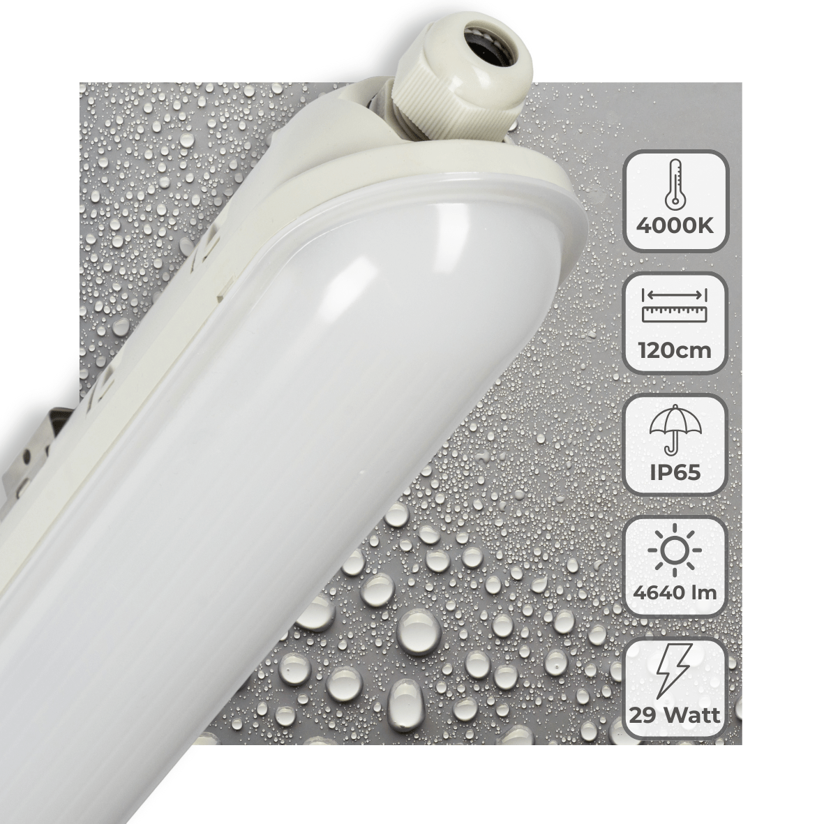 LED TL armatuur compleet koelwit 4000K - 29W 4640 lumen - 120cm IP65 waterdicht IK08