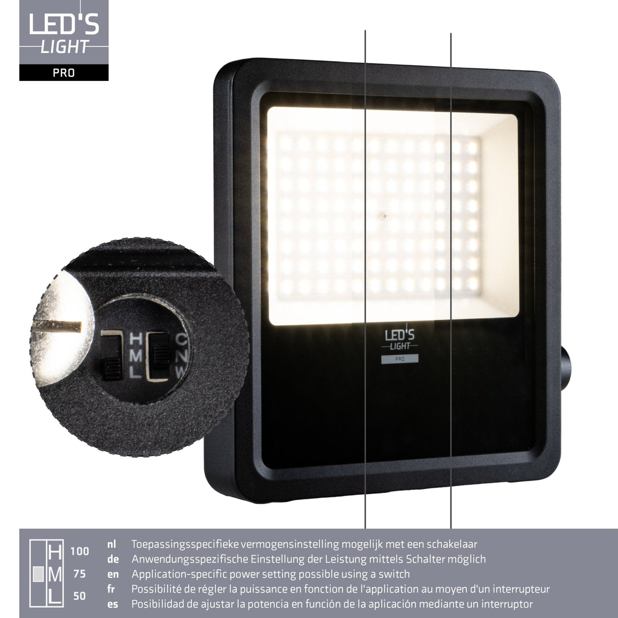 LED Schijnwerper 12750 lumen - 100W - Warmwit 3000K / Koelwit 4000K / Daglichtwit 5000K - IP65 - IK08 - C4 corrosiebestendig - 6 lichtstanden